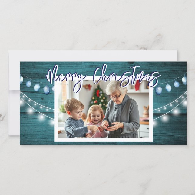 Joyeux Noël Rustique Bois Photos Carte de vacances (Devant)