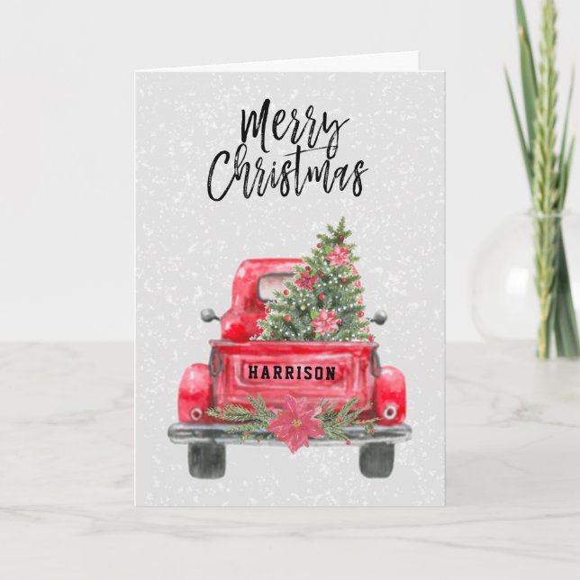 Joyeux Noël Rustique Camion Rouge Carte de vacance (Devant)