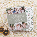 Joyeux Noël Sage Vert 6 Photos Budget<br><div class="desc">Répandez des vacances de joie avec ce charmant carte photo à budget de Noël vert sauge! Le devant présente "Joyeux Noël" en calligraphie manuscrite ludique, avec votre nom de famille et l'année cachée dans l'un des fleuris. Ajoutez une touche personnelle avec six photos personnalisées — trois en haut et trois...</div>