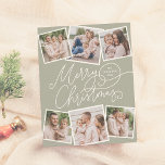 Joyeux Noël Sage Vert 6 Photos Budget<br><div class="desc">Répandez des vacances de joie avec ce charmant carte photo à budget de Noël vert sauge! Le devant présente "Joyeux Noël" en calligraphie manuscrite ludique, avec votre nom de famille et l'année cachée dans l'un des fleuris. Ajoutez une touche personnelle avec six photos personnalisées — trois en haut et trois...</div>