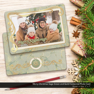 Joyeux Noël Sage Vert & Carte photo Or