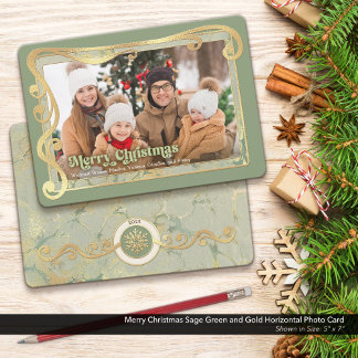 Joyeux Noël Sage Vert & Carte photo Or