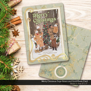 Joyeux Noël Sage Vert et Carte photo or