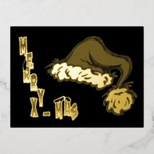 Joyeux Noël Santa Hat Gold Foil Carte postale
