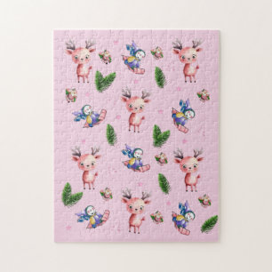 Joyeux Noël Santa Rose Renne Traîneau Puzzle