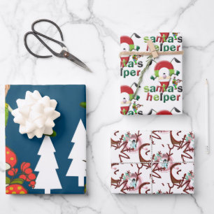Joyeux Noël Santas Aide Envelopper les feuilles de