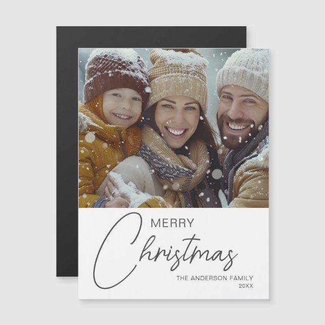 Joyeux Noël Script moderne Photo carte magnétique (Devant / Derrière)