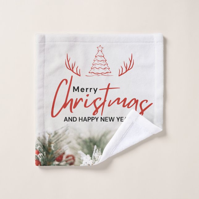 Joyeux Noël simple rouge et blanc (Gant de toilette)