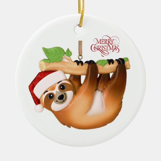Joyeux Noël Sloth Ornement en céramique (Devant)
