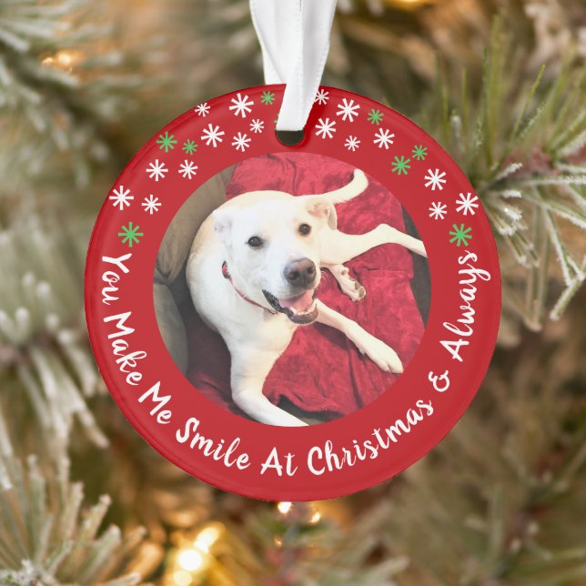 Joyeux Noël Smiling Chien Photo Funny Red Circle (Arbre)