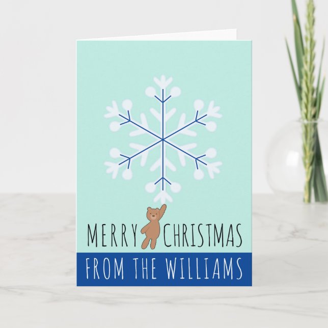 Joyeux Noël Snowflake Teddy Bear Carte Nom (Devant)