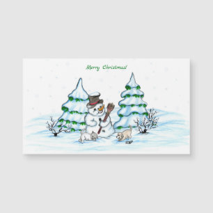 Joyeux Noël ! Snowman avec chat et chiot