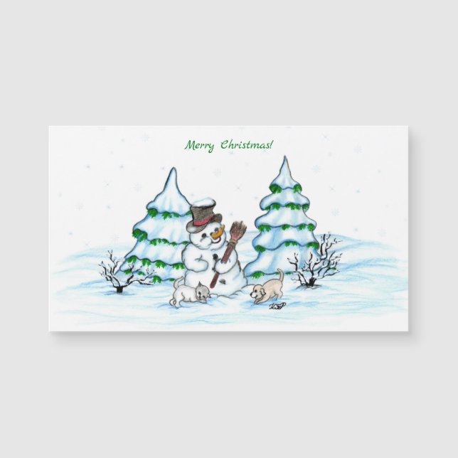 Joyeux Noël ! Snowman avec chat et chiot (Devant)
