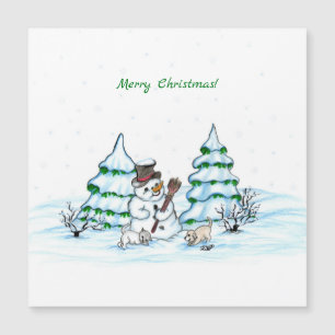 Joyeux Noël! Snowman avec chat et chiot