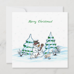 Joyeux Noël ! Snowman avec chat et chiot