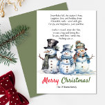 Joyeux Noël Snowman Poème de Noël Carte de voeux<br><div class="desc">Faites-vous plaisir avec notre carte de voeux festive, ornée d'une joyeuse famille de bonhomme de neige et d'un poème de vacances plein de charme. Cette carte est conçue avec soin pour ajouter une touche de charme festif à vos salutations de vacances, ce qui en fait la meilleure façon de répandre...</div>