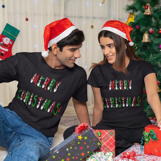 Joyeux Noël Snowman Police noir T-shirt noir (Merry Christmas Snowman Font Dark T-Shirt)