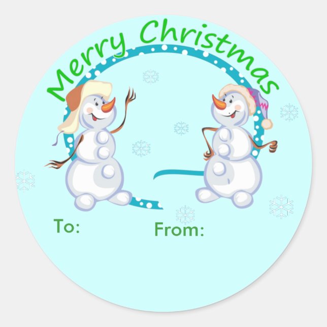 Joyeux Noël Snowmen étiquette cadeau Stickers (Devant)