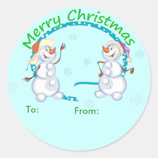 Joyeux Noël Snowmen étiquette cadeau Stickers