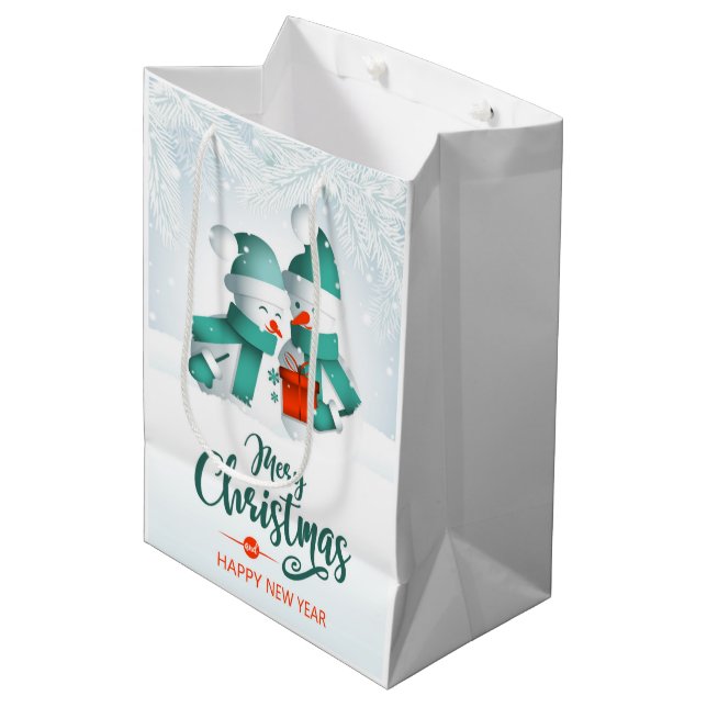 Joyeux Noël Snowmen Moyen Cadeau Sac (Devant Angle)