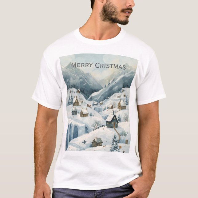 Joyeux Noël Snowy Paysage T-shirt (Devant)