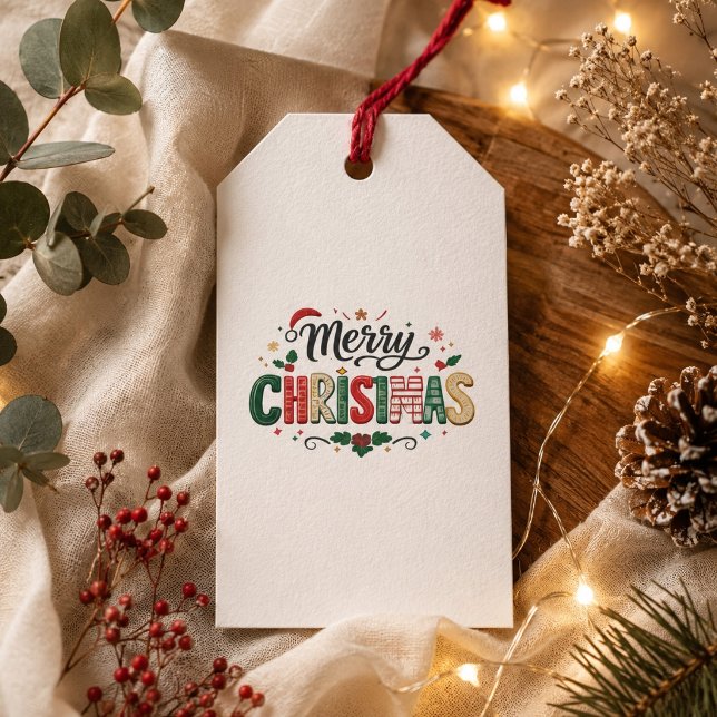 Joyeux Noël Typographie Festive Étiquette Cadeau (Créateur téléchargé)