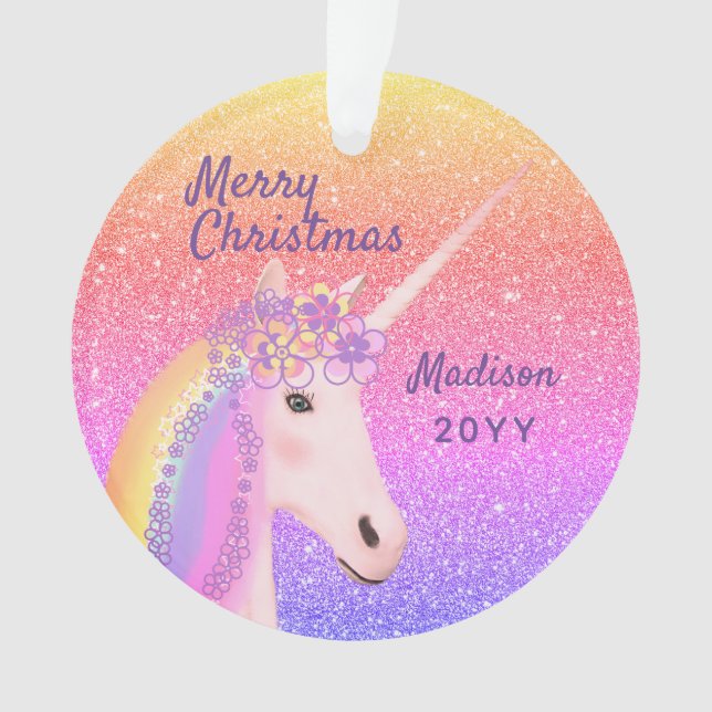 Joyeux Noël Unicorne Rainbow Pastel Monogramme (devant)