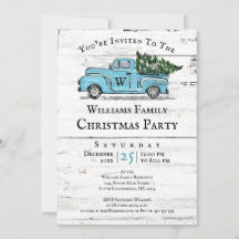Joyeux Noël Vintage Blue Truck Invitation