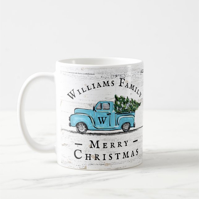 Joyeux Noël Vintage Camion bleu Farmhouse Mug (Gauche)