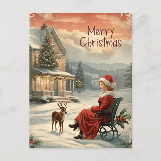 Joyeux Noël Vintage Carte Postale Traditionnelle (Devant)