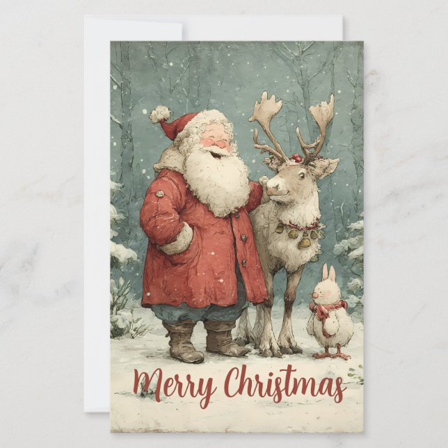 Joyeux Noël Vintage Père Noël & Reindeer (Devant)