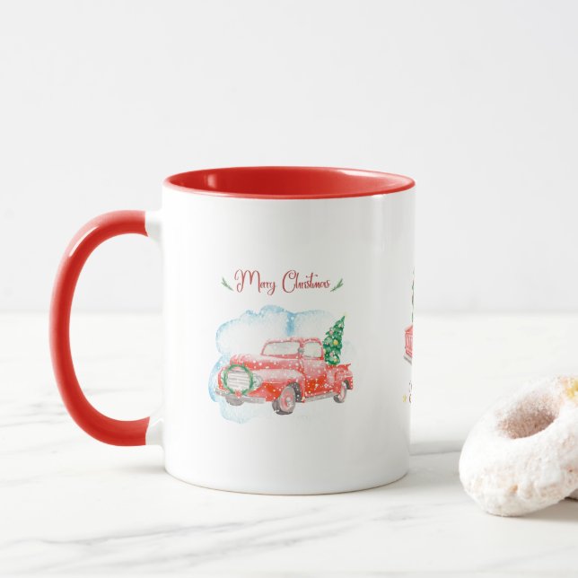 Joyeux Noël Vintage ramasser Camion Café Mug (Avec donut)