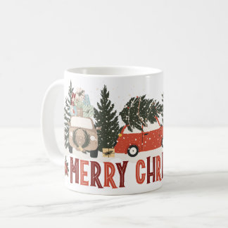 Joyeux Noël Vintage voitures et arbres Mug