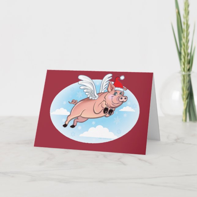 Joyeux Noël Volying cochon Carte de voeux (Devant)