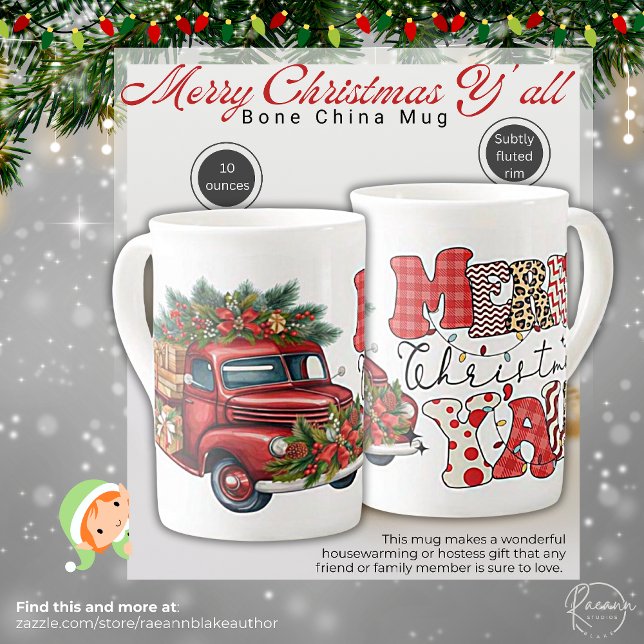 Joyeux Noël Y'all Bone China Mug (Créateur téléchargé)