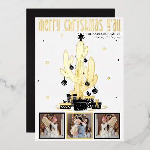 Joyeux Noël Y'all Cactus Foil Carte de vacances
