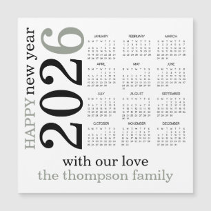 Joyeux Nouvel An 2026 Sage Vert Blanc Calendrier