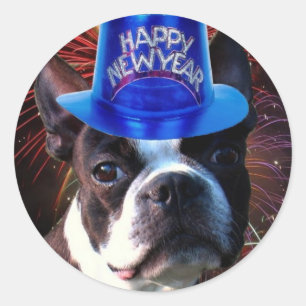 Joyeux Nouvel An Boston terrier autocollants
