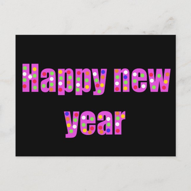 Joyeux Nouvel An Carte Postale Points Roses Noires (Devant)