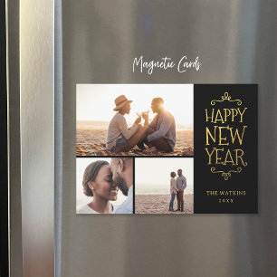 Joyeux Nouvel An Faux Foil 3 Photo Carte magnétiqu