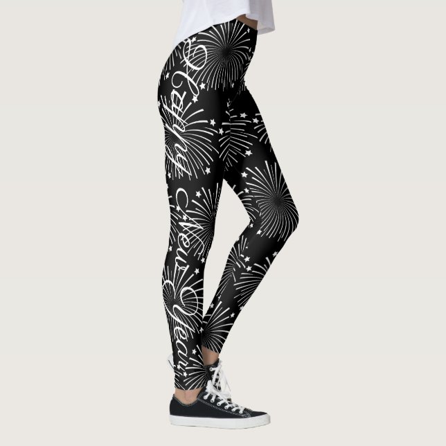 Joyeux Nouvel An noir et blanc leggings de fête (Droite)