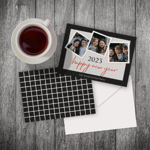 Joyeux Nouvel An Trois photos Snapshots Carte de v