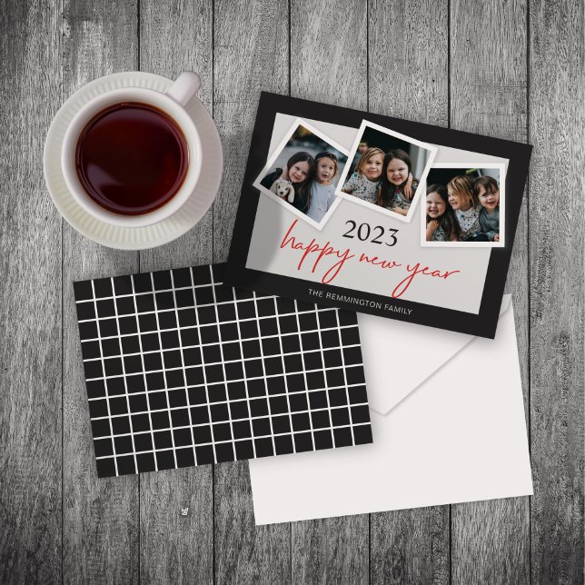 Joyeux Nouvel An Trois photos Snapshots Carte de v (Créateur téléchargé)