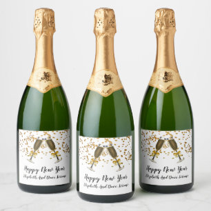 Joyeux Nouvel An Vin Étincelant Étiquette Or sur b