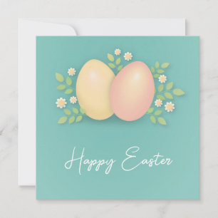 Joyeux oeufs de Pâques et fleurs bleu doux