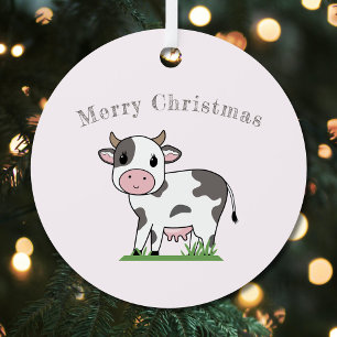 Joyeux ornement de Noël à la vache mignonne