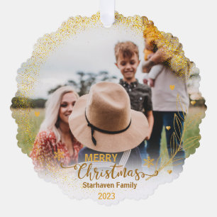 joyeux ornements photo nom de famille et or année