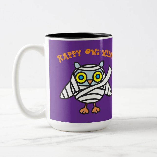 Joyeux Owl-Ween ! Owl Mummy Halloween Coffee Mug (Gauche)
