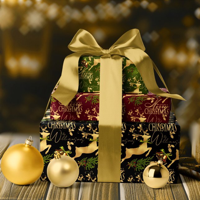 Joyeux papier d'enveloppement de Noël Élégant renn (Custom personalized Christmas wrapping paper, elegant Xmas gift wrap with reindeer)