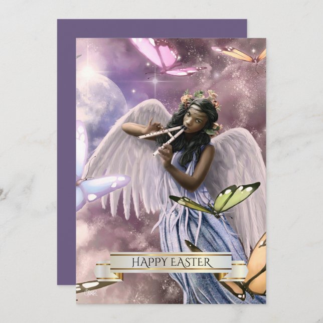 Joyeux Pâques.Angel avec Cartes aux Papillons (Devant / Derrière)